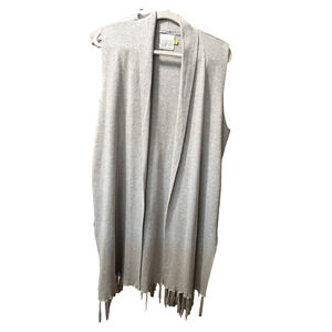 Lysse Womans Cardigan Open Front Sleeveless Hem Fringe Heather Gray SZ Large/ XL